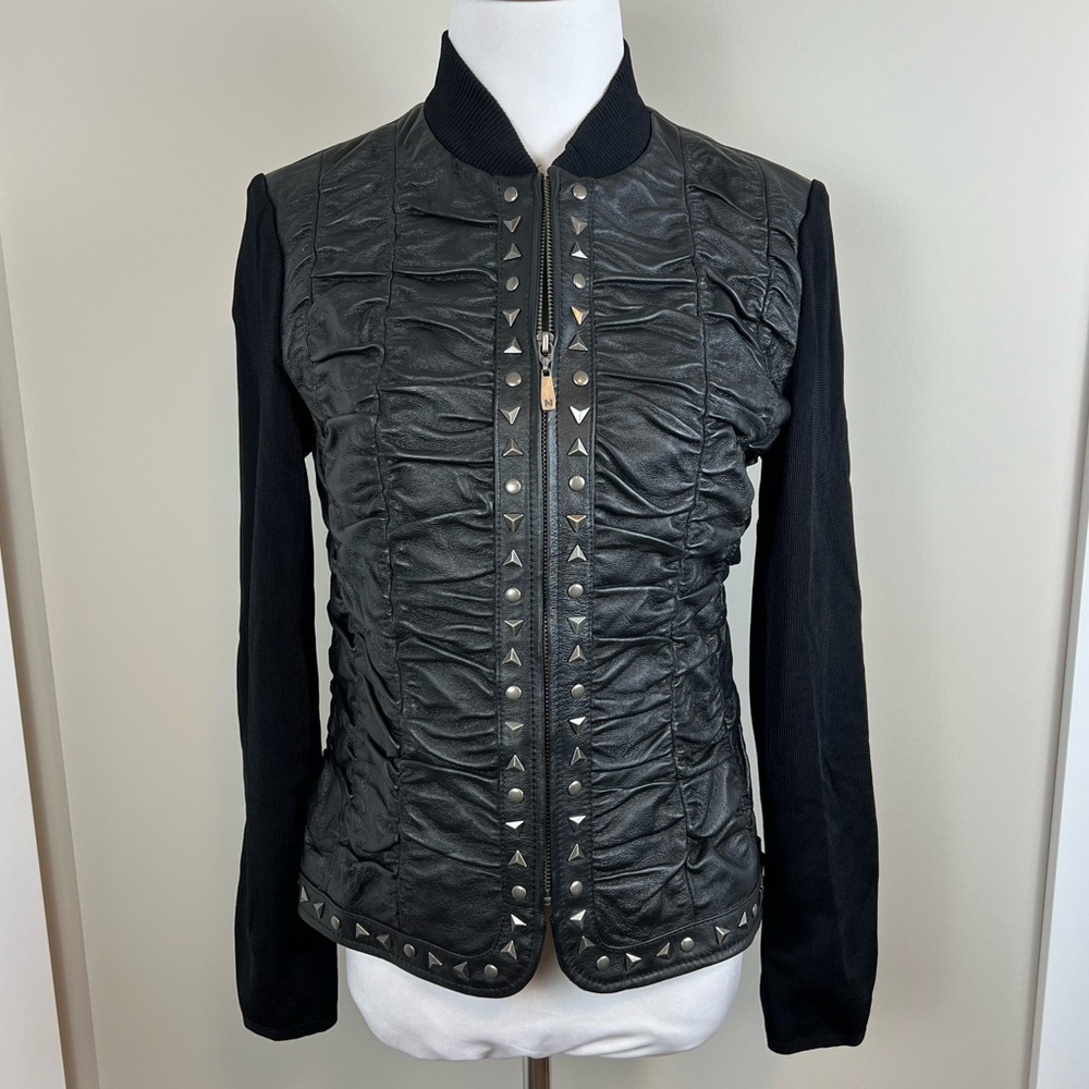 Peter Nygard Black Genuine Leather Studded Jacket